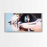 Girl In Cave, Coastal Landscape, Minimalist Art, Seascape Wall Decor, Bedroom Wall Art, Framed Canvas Print, Beach Inspired Home Decor