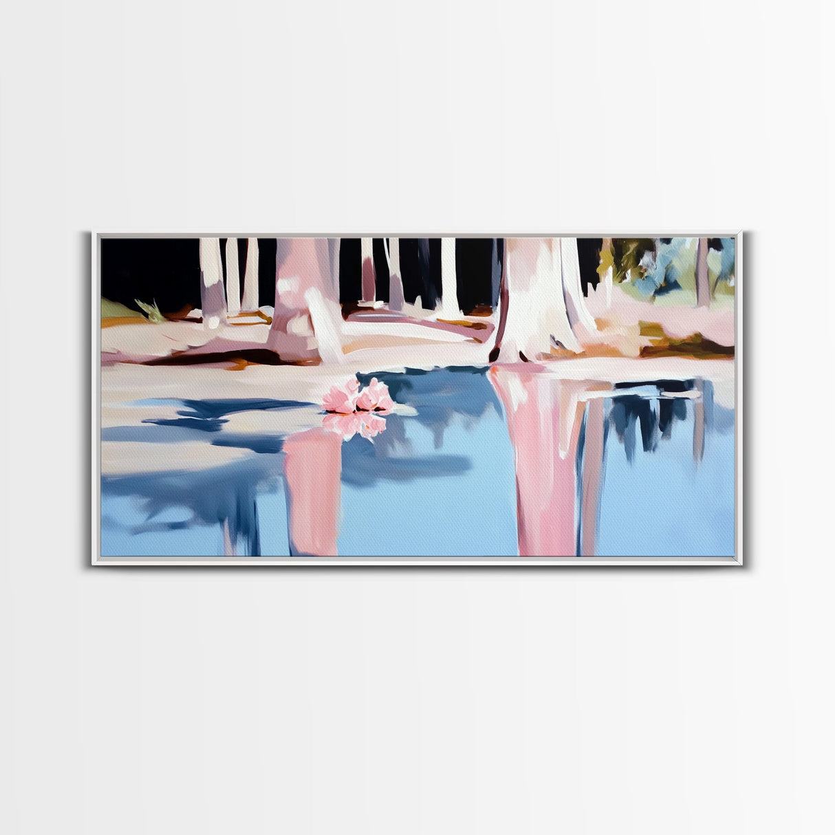 Forest Reflection, Water Landscape, Nature Wall Decor, Living Room Art, Minimalist Home Art, Canvas Print, Pastel Landscape, Zen Artwork
