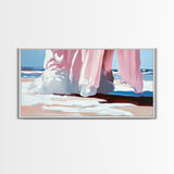 Flowing Dress, Beach Scene, Abstract Coastal Art, Modern Wall Decor, Living Room Art, Canvas Print, Pastel Minimalist Artwork, Feminine Decor