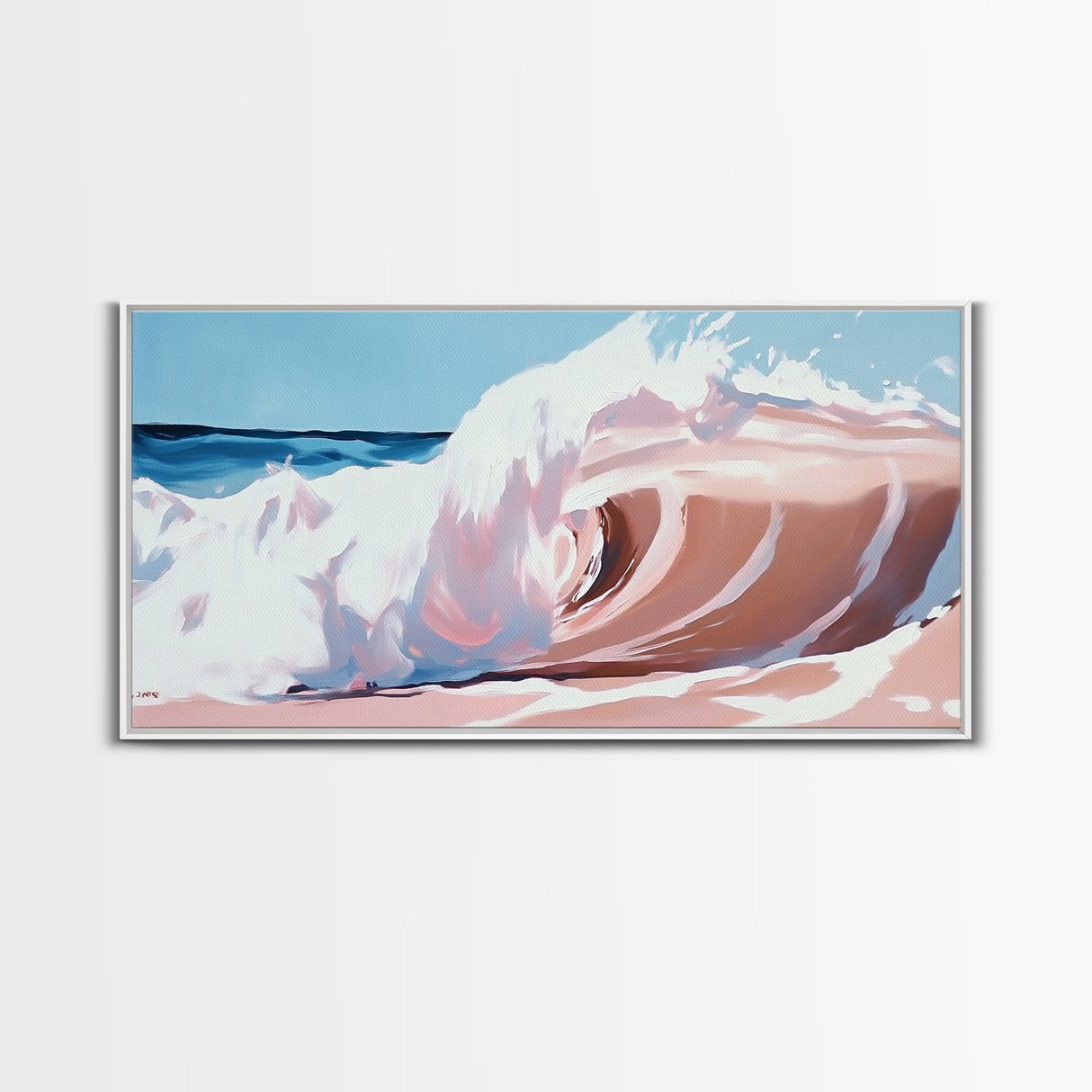 Ocean Wave, Surreal Seascape, Coastal Energy, Beach House Wall Art, Modern Nautical Decor, Blue and Pink Aesthetic, Canvas Print