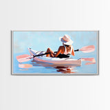 Kayaker, Summer Adventure, Water Sports Art, Canvas Print, Minimalist Wall Decor, Coastal Home Art, Boho Beach Painting, Modern Artwork