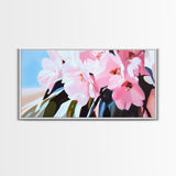 Pink Cherry Blossoms, Floral Wall Art, Romantic Botanical Print, Spring Bloom Decor, Nature-Inspired Aesthetic, Bedroom Framed Canvas Print