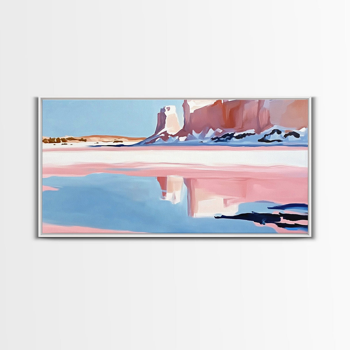 Desert Canyon Reflection, Southwest Landscape Art, Boho Nature Print, Western Wall Decor, Earthy Minimalist, Living Room Framed Canvas Print