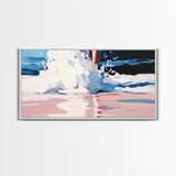 Ocean Waves Splash, Coastal Surf Print, Dynamic Beach Wall Art, Nautical Seaside Decor, Modern Blue Aesthetic, Bathroom Canvas Print