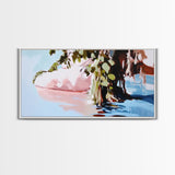Serenity Reflections, Nature, Framed Canvas Print, Tranquil lake scene, soft pastels, modern landscape, minimalist decor, bedroom wall art