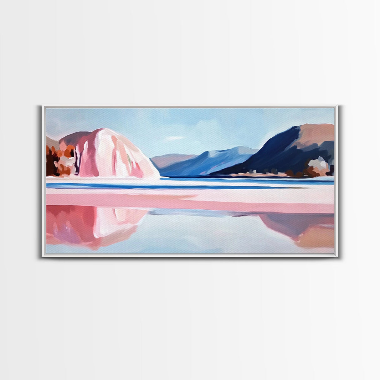 Lake Mountains, Reflections, Canvas Print, landscape art, nature painting, boho wall decor, peaceful mountain view, contemporary scenery