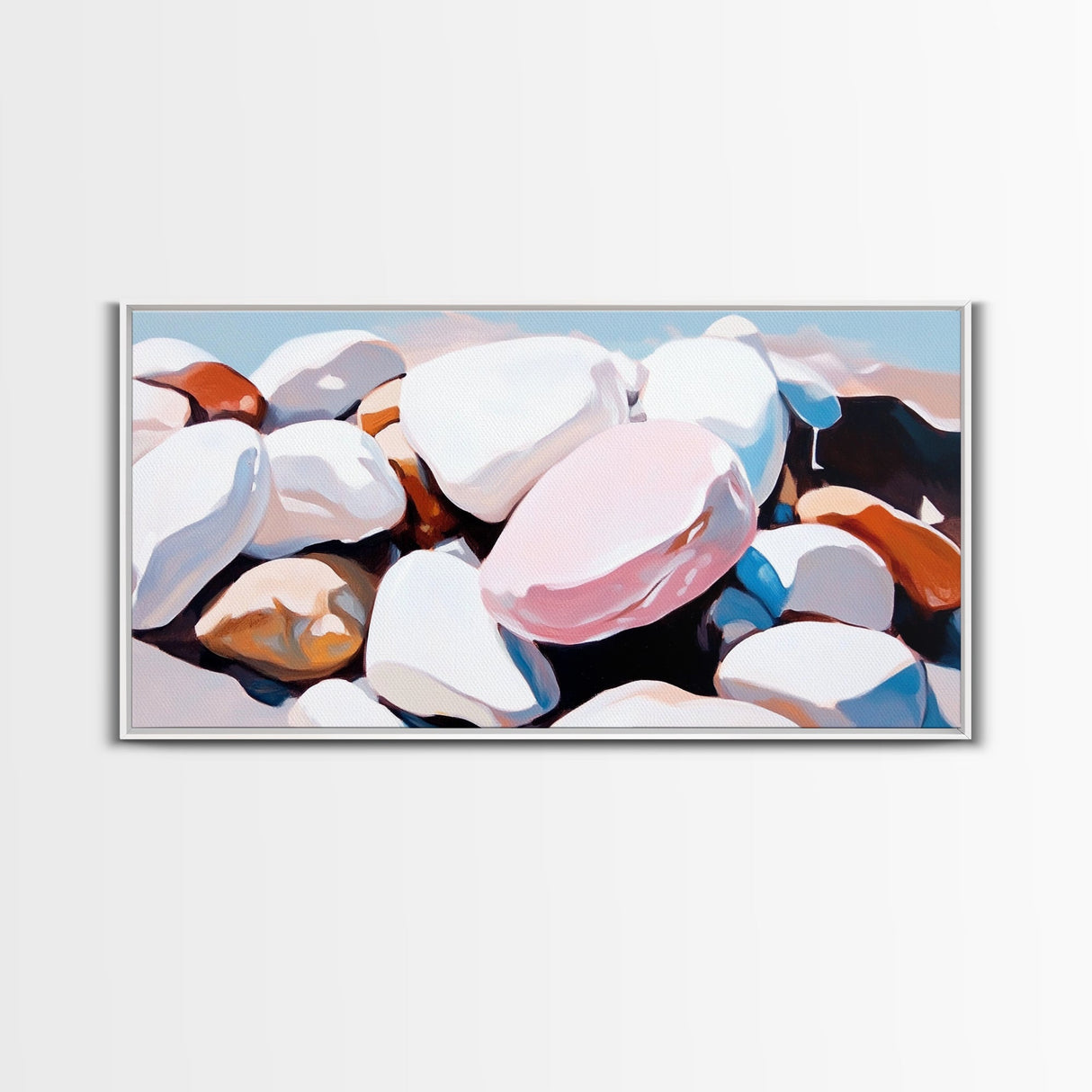 Smooth Stones, Pebble Beach, Coastal Art, Framed Canvas Print, Neutral Home Decor, Minimalist Style, Nature Inspired, Spa Wall Art
