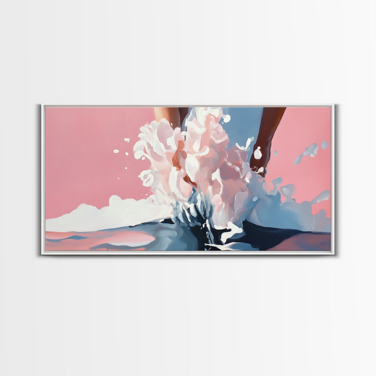 Splashing Water, Abstract Ocean Art, Pink Blue Aesthetic, Coastal Wall Decor, Modern Minimalist, Living Room Art, Canvas Print
