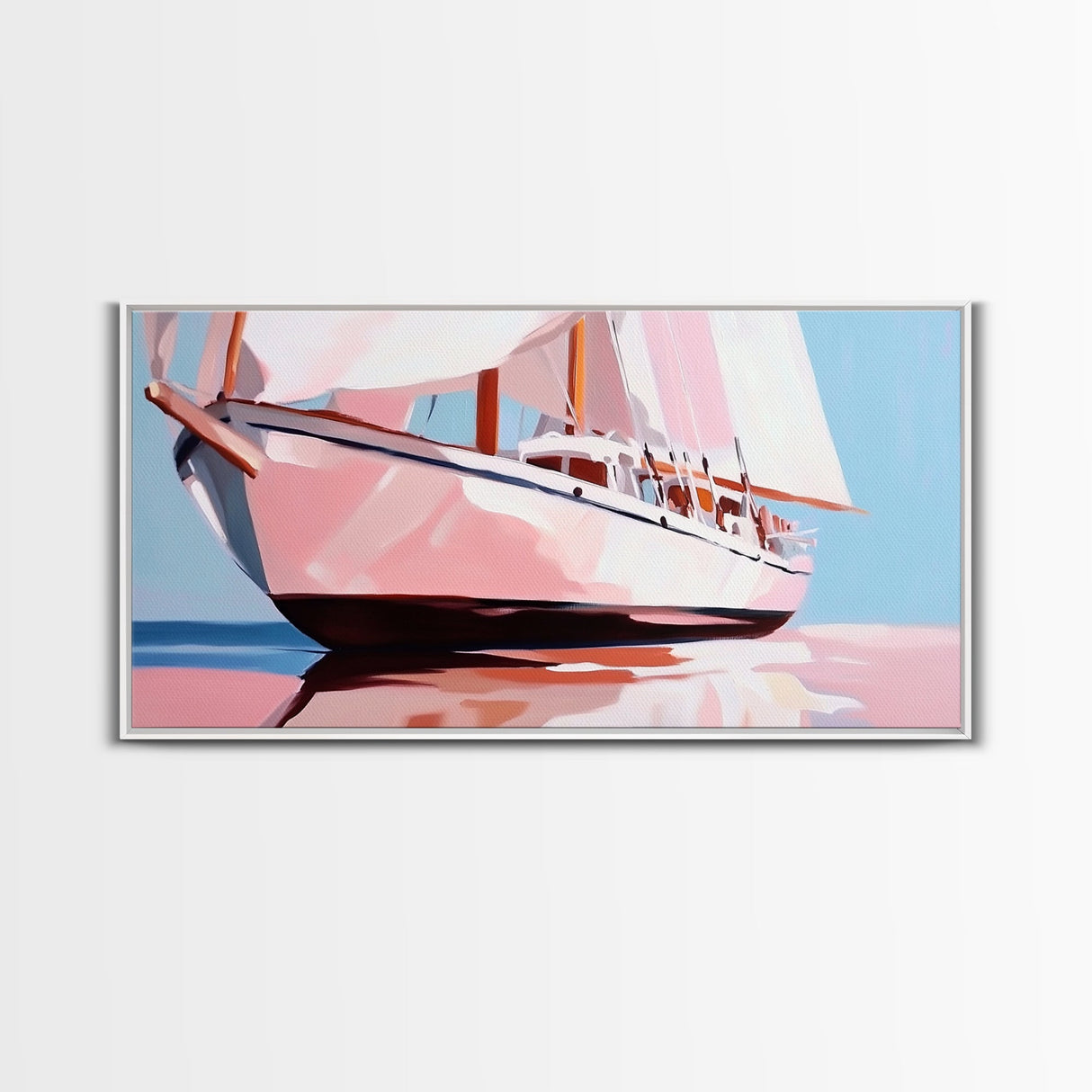 Sailing Boat, Nautical Wall Art, Ocean Reflection Print, Coastal Home Decor, Modern Seascape, Minimalist Living Room, Framed Canvas Print