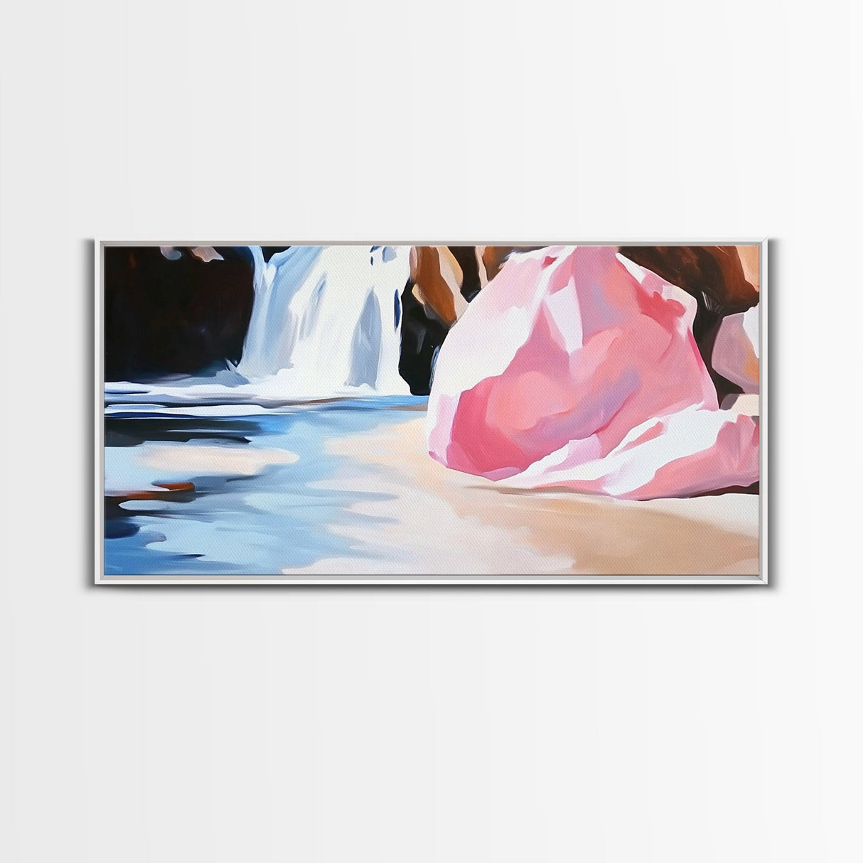 Waterfall Cove, Tranquil Scene, Canvas Print, Nature Wall Art, Serene Waterfall, Ocean Decor, Relaxing Home Art, Bathroom Wall Art