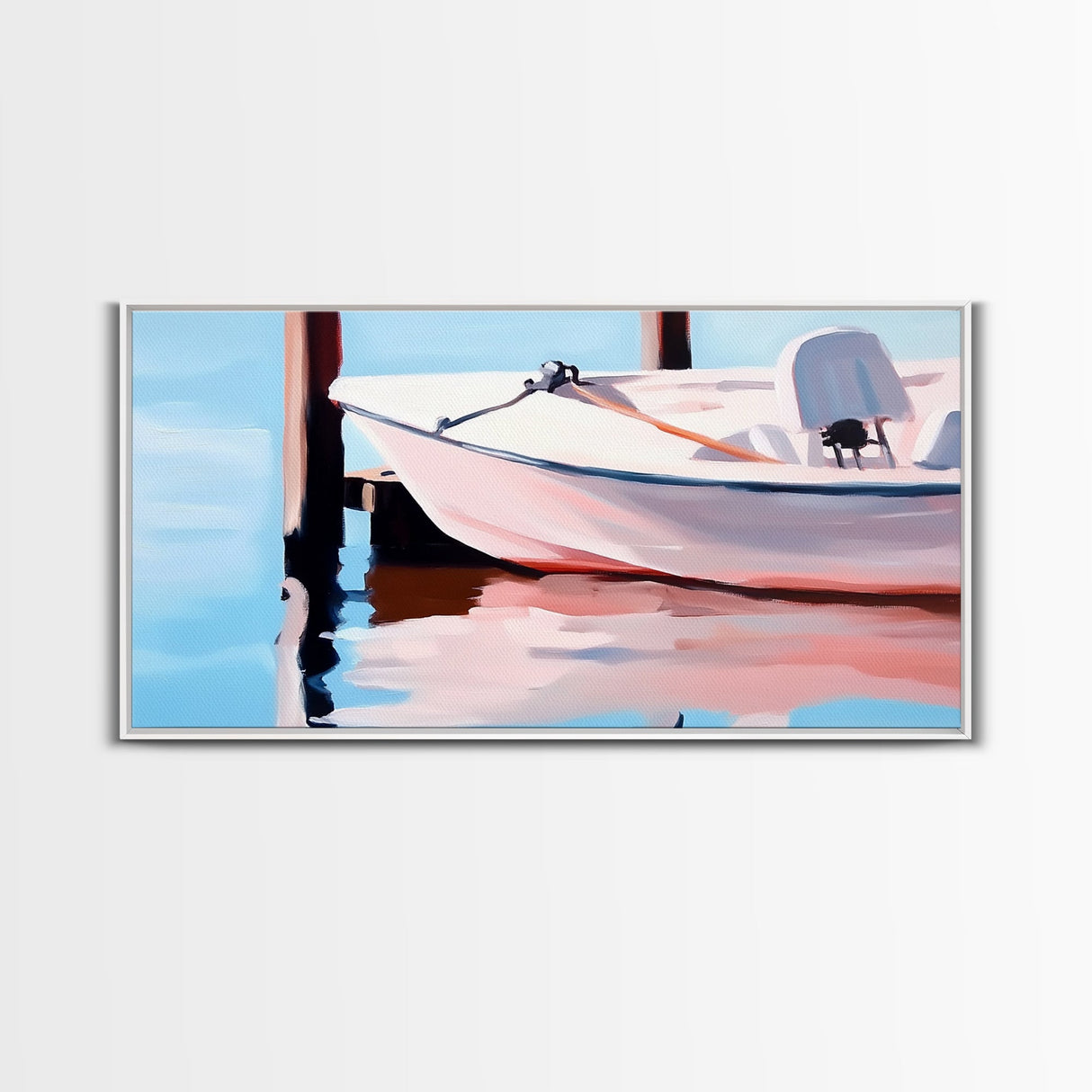 Sailboat Tranquility, Nautical Art, Minimalist Boho, Blue Coastal Decor, Calm Water Reflection, Serene Aesthetic, Canvas Print, Entryway