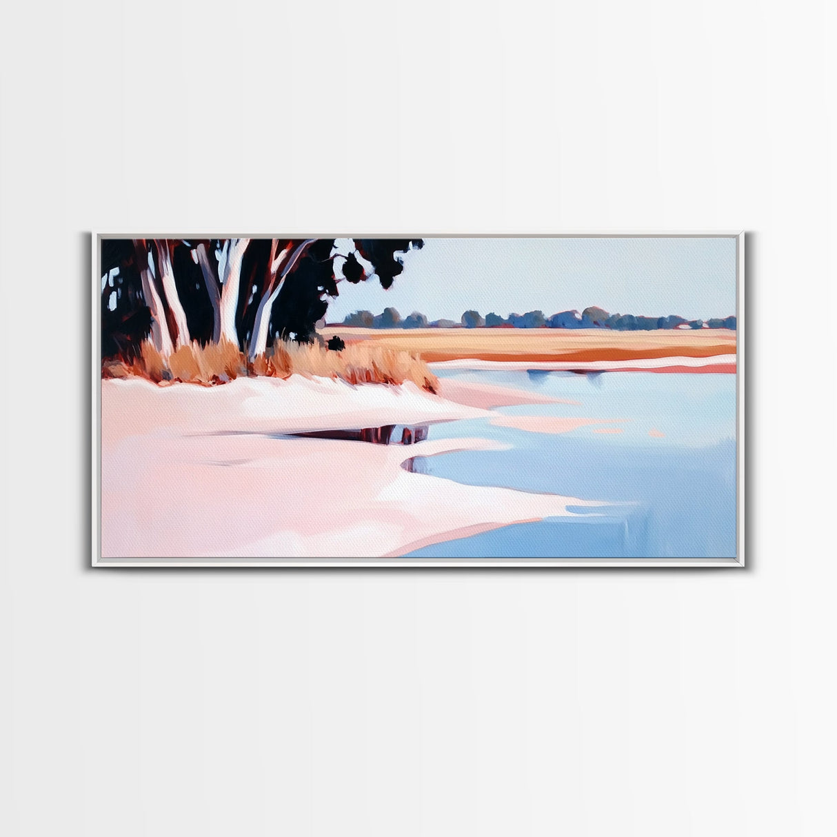 Marsh Landscape, Seaside Escape, Nature Painting, Calm Aesthetic, Framed Canvas Print, Coastal Wall Art, Living Room Decor, Fall Landscape