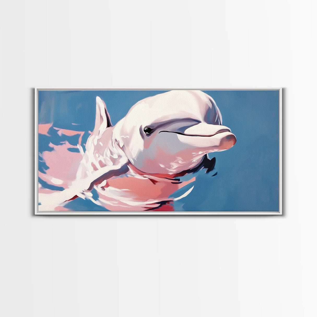 Playful Dolphin, Ocean Wildlife Art, Nautical Theme, Marine Life Decor, Coastal Animal Print, Minimalist Blue Art, Canvas Print, Kids Room