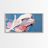 Playful Dolphin, Ocean Wildlife Art, Nautical Theme, Marine Life Decor, Coastal Animal Print, Minimalist Blue Art, Canvas Print, Kids Room