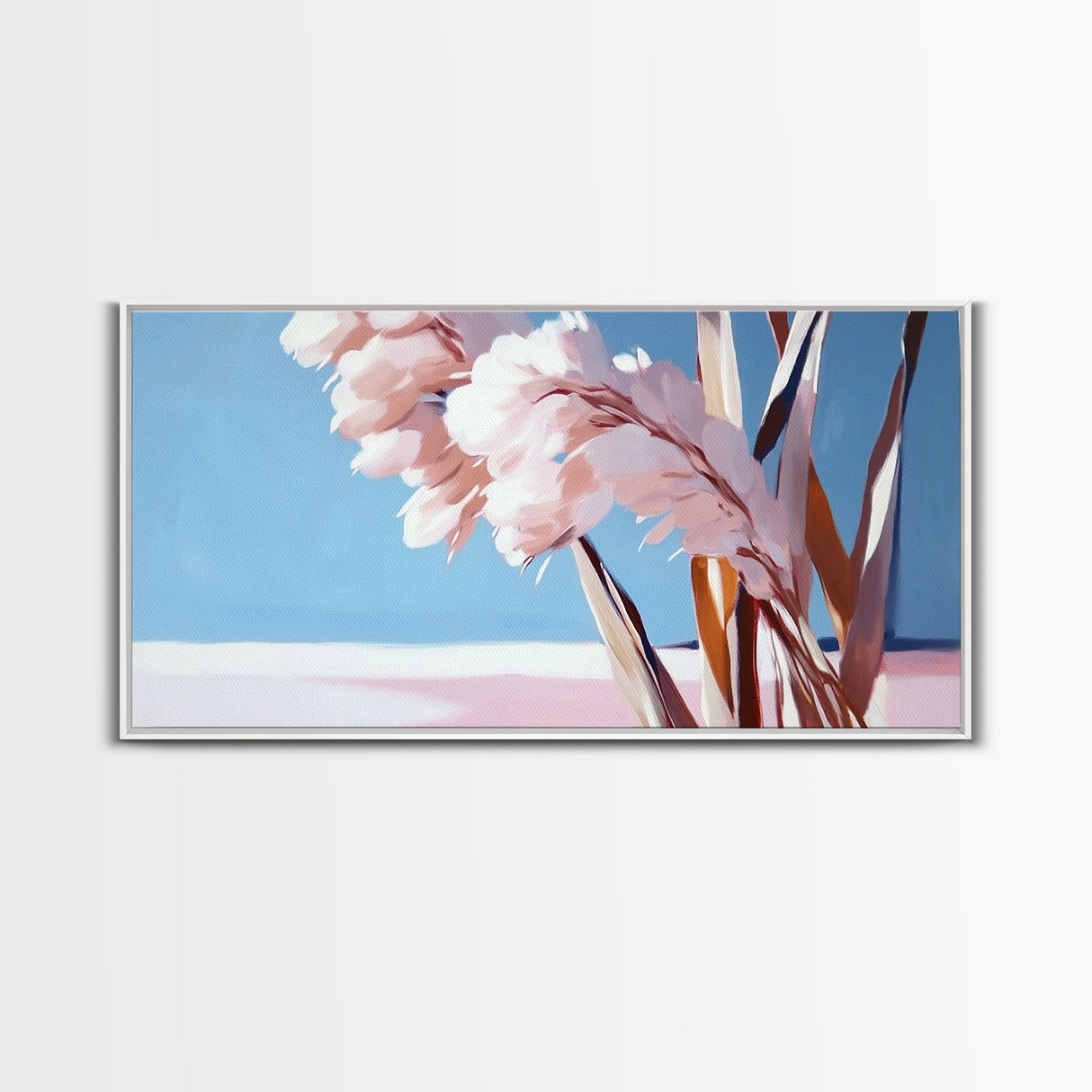 Pampas Grass, Boho, Minimalist, Framed Canvas Print, Neutral Home Decor, Nature-Inspired, Bedroom Wall Art, Coastal Chic Accent