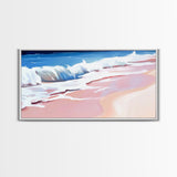 Pink Waves, Ocean Painting, Coastal Home Decor, Beach Wall Art, Summer Aesthetic, Minimalist Seascape, Canvas Print, Nautical Theme