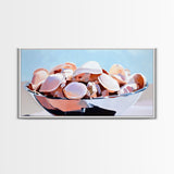 Seashell Bowl, Coastal Still Life, Beach House Decor, Ocean Aesthetic, Nautical Kitchen Wall Art, Minimalist Art, Canvas Print, Summer Vibes