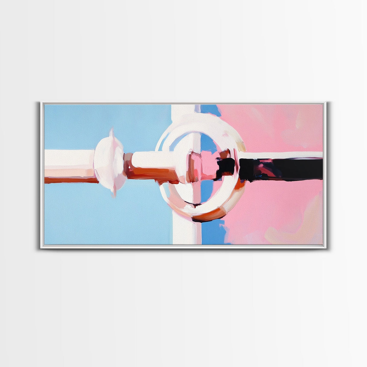 Geometric Door Handle, Modern Abstract Art, Minimalist Interior, Pastel Pink Decor, Clean Aesthetic, Canvas Print, Office Wall Art