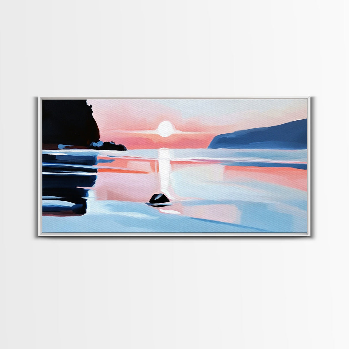 Sunset Glow, Coastal Waves, Framed Canvas Print, Minimalist Seascape, Ocean Sunset Art, Living Room Decor, Beach Aesthetic