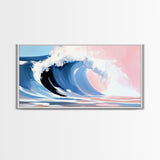 Ocean Wave, Surf Art, Framed Canvas Print, Coastal Decor, Beach House Wall Art, Pastel Seascape, Modern Home Aesthetic