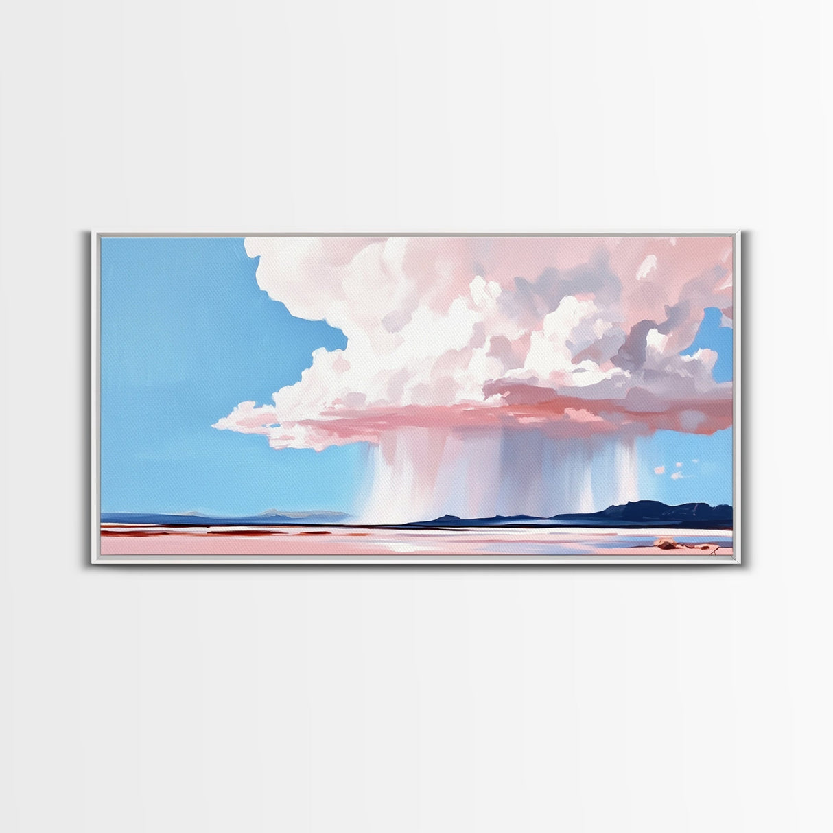 Rainstorm Horizon, Sky Art, Framed Canvas Print, Nature Wall Decor, Dreamy Landscape, Pastel Cloud Painting, Modern Home Vibes