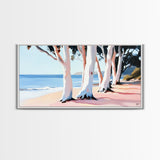 Eucalyptus Grove, Coastal Path, Sunlit Trees, Relaxing Beach Scene, Natural Beauty, Soft Pastel Tones, Modern Home, Canvas Print
