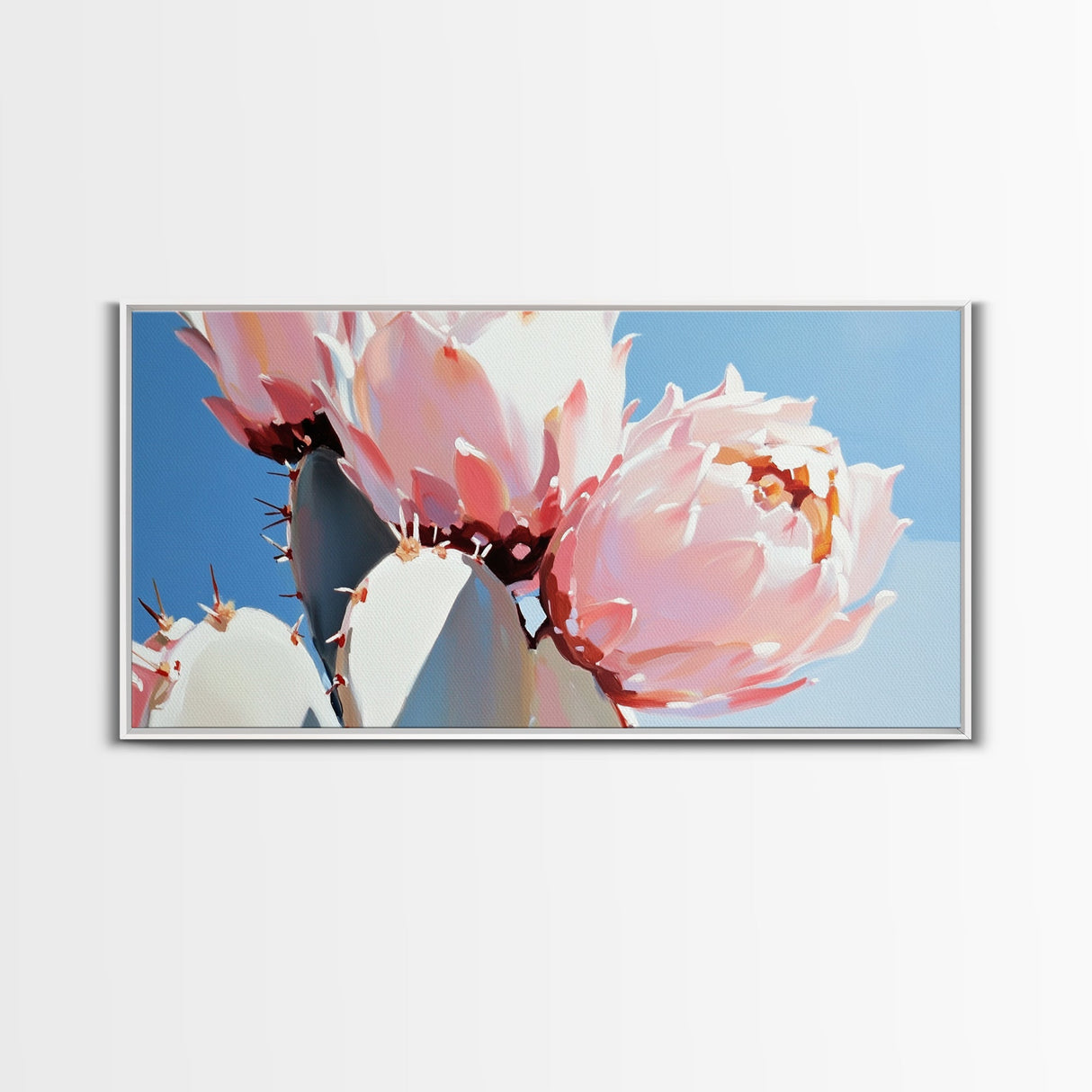 Cactus Blossoms, Desert Botanical Art, Vibrant Succulent, Pink Flowering Cactus, Bohemian Aesthetic, Canvas Print, Living Room
