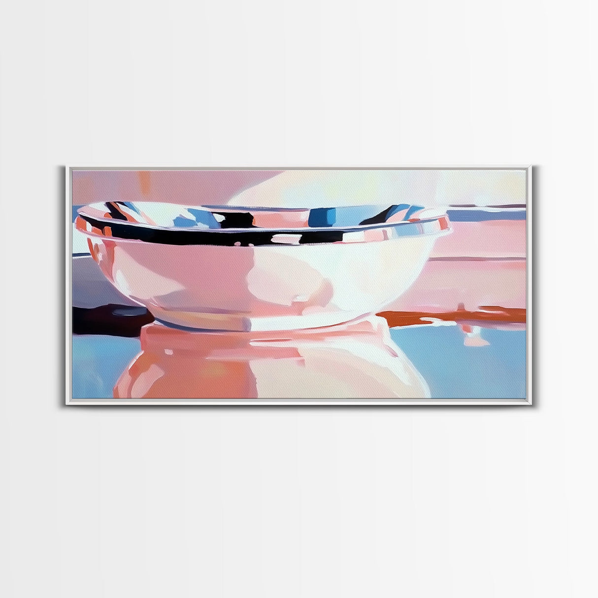 Reflections, Modern Bowl, Kitchen Wall Art, Minimalist Still Life, Pink Aesthetic, Framed Canvas Print, Abstract Home Decor, Pastel Art