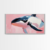 Whale, Ocean Beauty, Nautical Wall Art, Coastal Decor, Living Room Statement, Framed Canvas Print, Pastel Marine Life, Soft Pink Blue Tones
