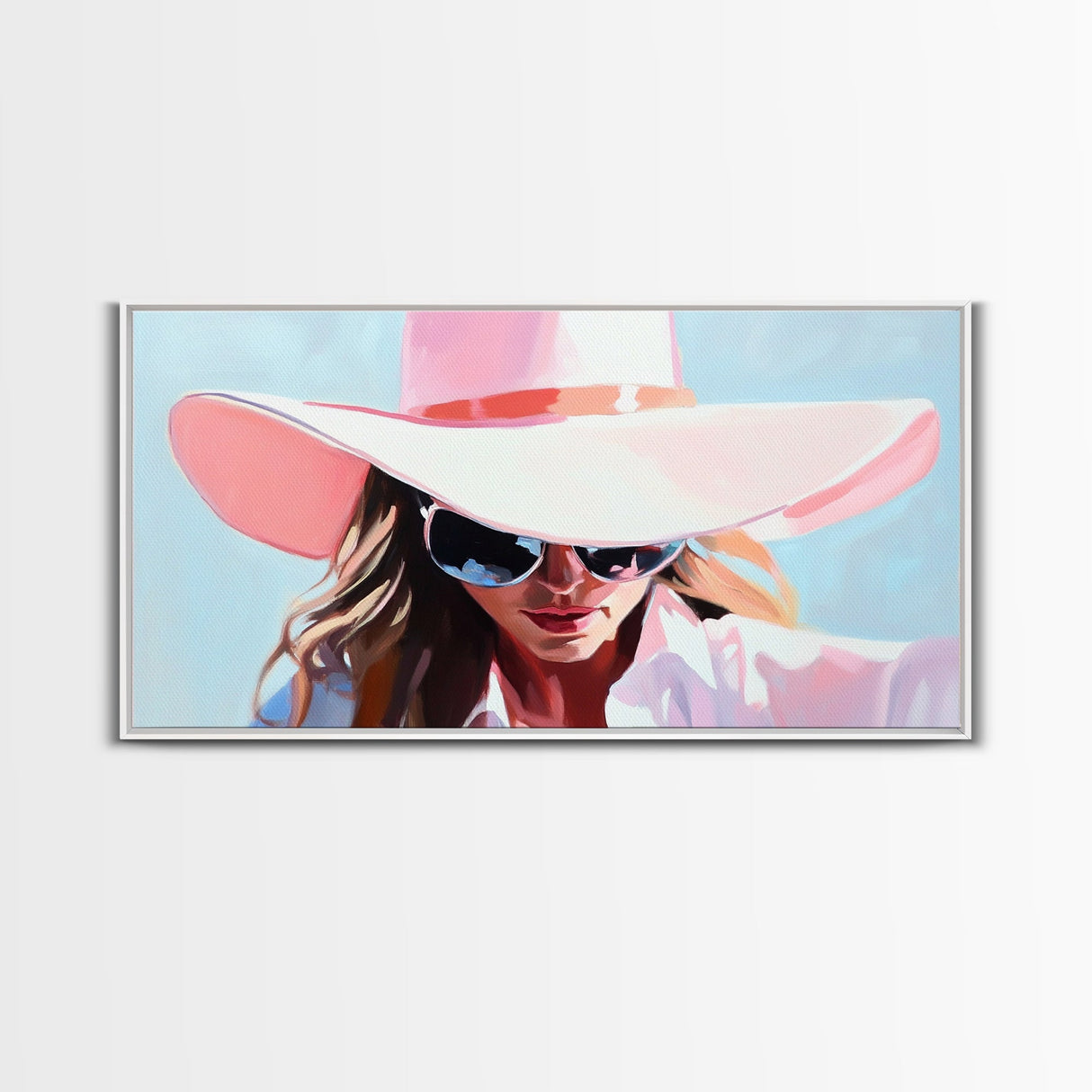 Woman Stylish Hat, Fashion Illustration, Chic Wall Art, Modern Glamour Decor, Framed Canvas Print, Elegant Portrait, Pastel Aesthetic
