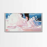 Ocean Waves, Beach Water Art, Summer Coastal Decor, Pink and Blue Painting, Framed Canvas Print, Minimalist Wall Art, Relaxing Vibes