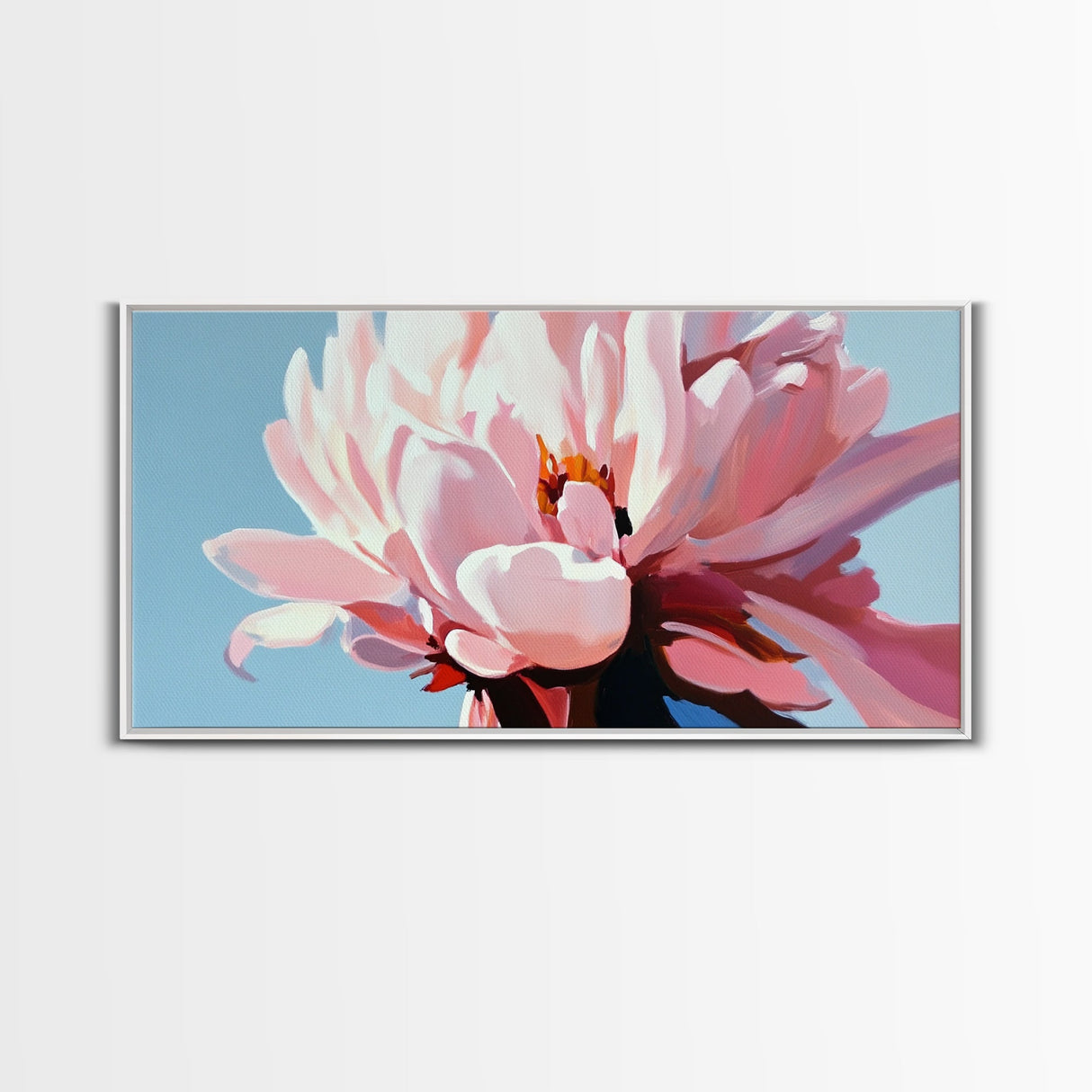 Peony Bloom, Floral Wall Art, Feminine Aesthetic, Modern Minimalist, Blush Pink Painting, Framed Canvas Print, Bedroom or Office Decor