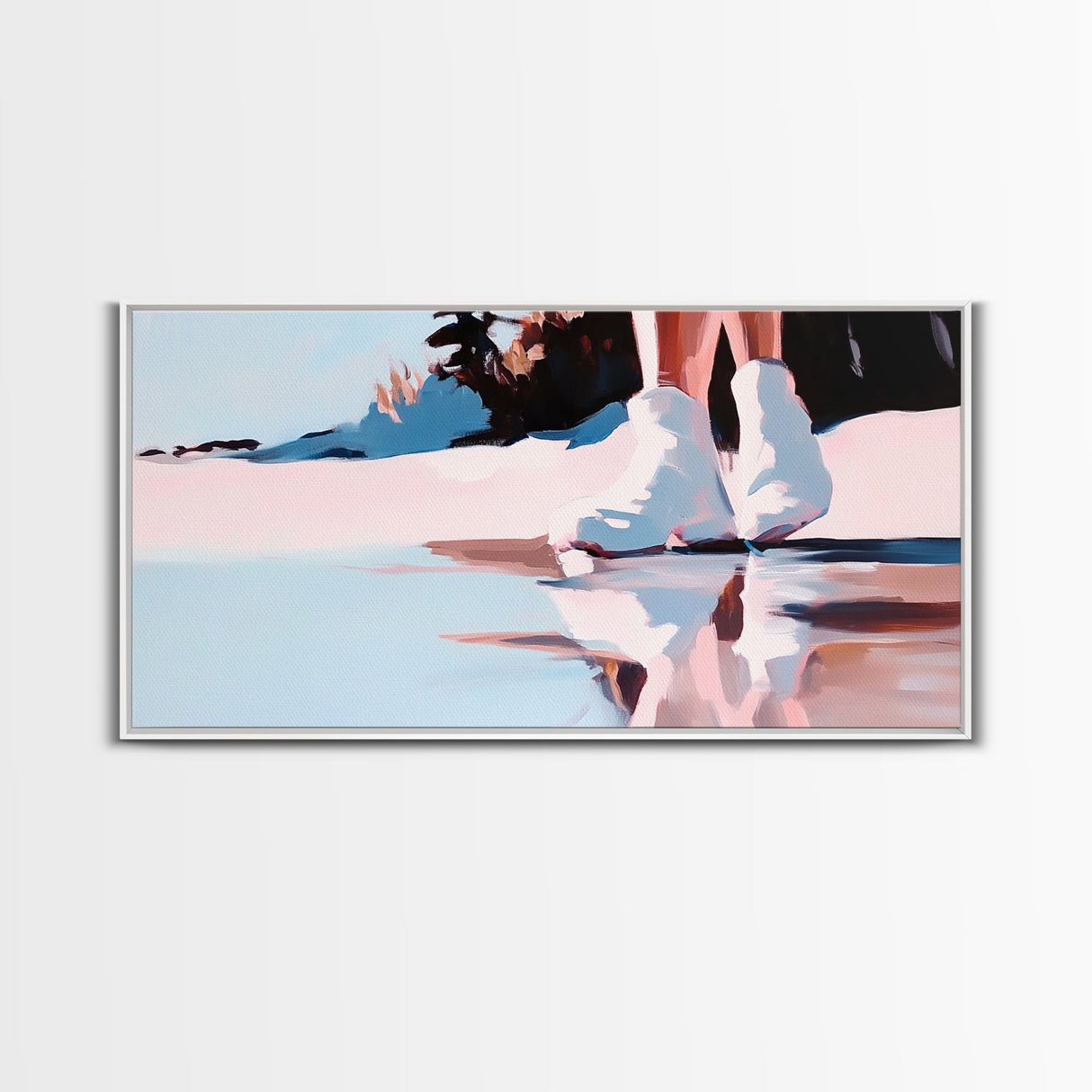 White Boots, Fashion Photography Art, Reflection Aesthetic, Minimalist Boho Print, Soft Pastel Colors, Framed Canvas Print, Bedroom Art