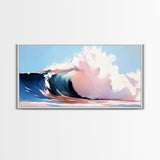Ocean Wave, Surf Art, Beach Vibes, Coastal Decor, Framed Canvas Print, Modern Seascape, Blue and Pink Wave Art, Contemporary Wall Art