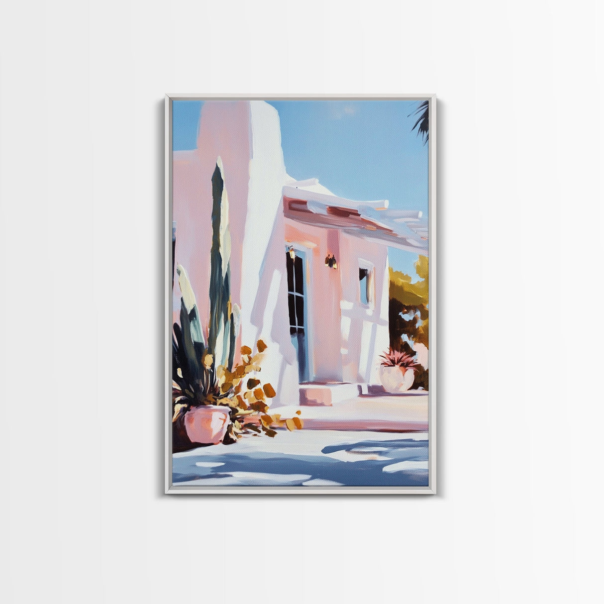 Desert House, Southwest Art, Warm Aesthetic, Boho Home, Framed Canvas Print, Modern Rustic Decor, Living Room Wall Art, Earthy Colors