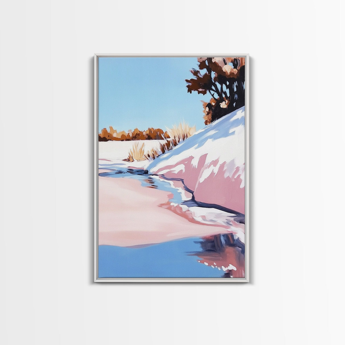 Winter Beach, Snowy Landscape, Soft Blue Sky, Minimalist Nature Scene, Abstract Seascape, Canvas Print, Office Wall Art, Calm Home Decor