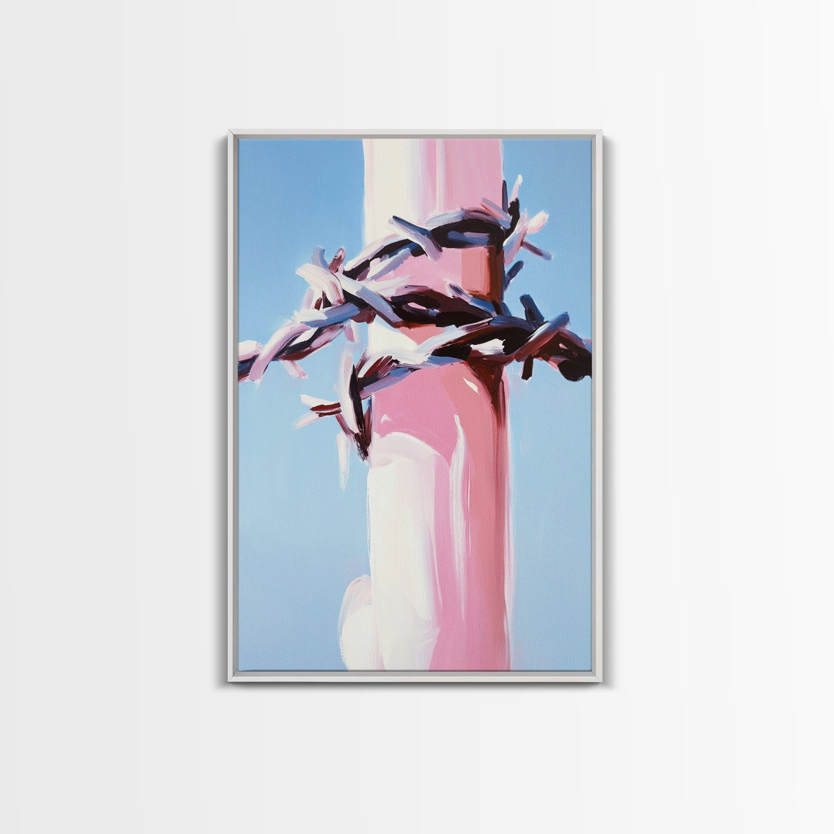 Barbed Wire, Western Art, Modern Minimalist, Soft Color Contrast, Framed Canvas Print, Cowboy Aesthetic, Dramatic Statement Piece