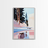 Snowy Pines, Winter Wonderland, Forest Reflection, Canvas Print, Cozy Cabin Decor, Christmas Wall Art, Minimalist Landscape Painting