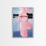 Pink Cloud, Reflection Art, Modern Landscape, Framed Canvas Print, Blue Sky Painting, Large Wall Art, Minimalist Decor, Office Art