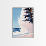 Ocean Wave, Coastal Scene, Nature Art, Framed Canvas Print, Beach Wall Art, Blue and Pink Painting, Serene Seascape, Contemporary Decor