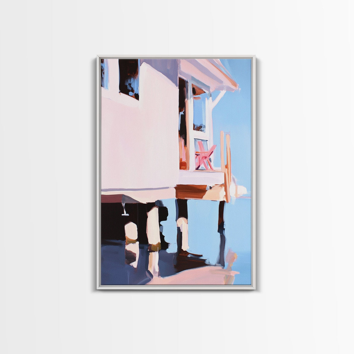 Coastal House, Seaside Home, Beachfront Art, Framed Canvas Print, Modern Coastal Art, Living Room Wall Art, Ocean Painting