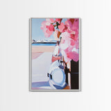 Hydrangea Vase, Coastal Painting, Framed Canvas Print, Elegant Home Decor, Minimalist Floral, Beach House Aesthetic, Gift Idea