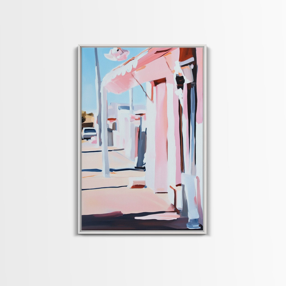 Sunset Street, Pastel Cityscape, Framed Canvas Print, Urban Decor, Impressionist Wall Art, Warm Color Palette, Stylish Living Space