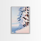 Winter Snow, Pine Tree Landscape, Framed Canvas Print, Cozy Cabin Decor, Seasonal Wall Art, Tranquil Winter Scene, Christmas Aesthetic