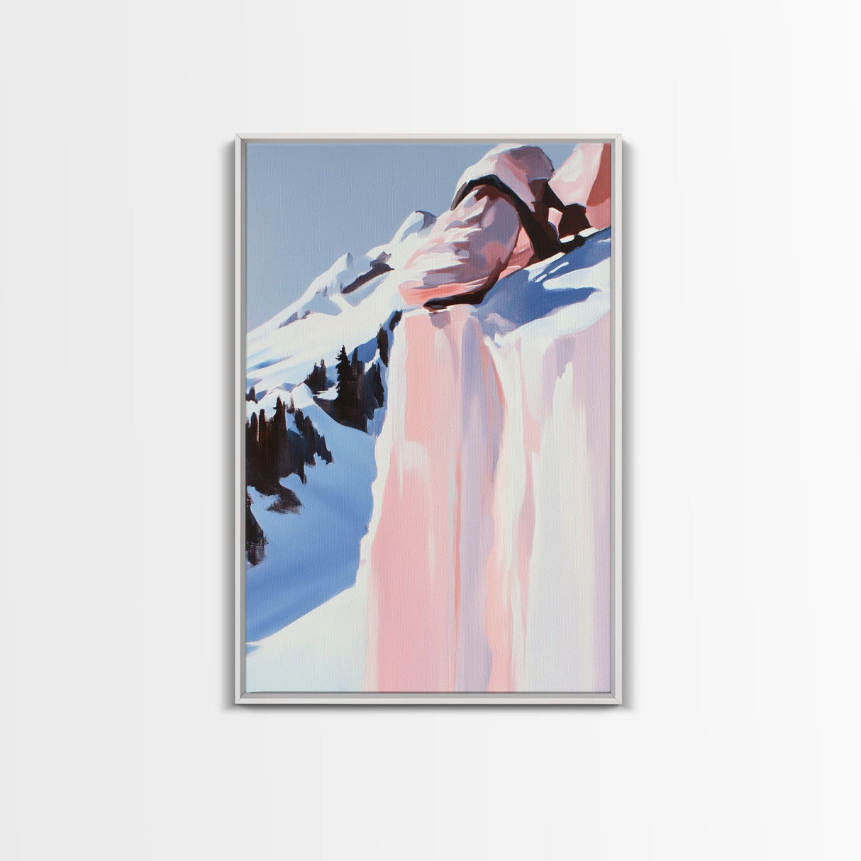 Snowy Mountains, Winter Landscape, Framed Canvas Print, Cozy Cabin Wall Art, Scenic Nature Painting, Alpine Decor, Christmas Home Aesthetic
