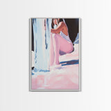 Girl Sitting, Reflective Mood, Canvas Print, Emotional Artwork, Modern Aesthetic, Contemporary Art, Minimalist Wall Art, Bedroom Decor