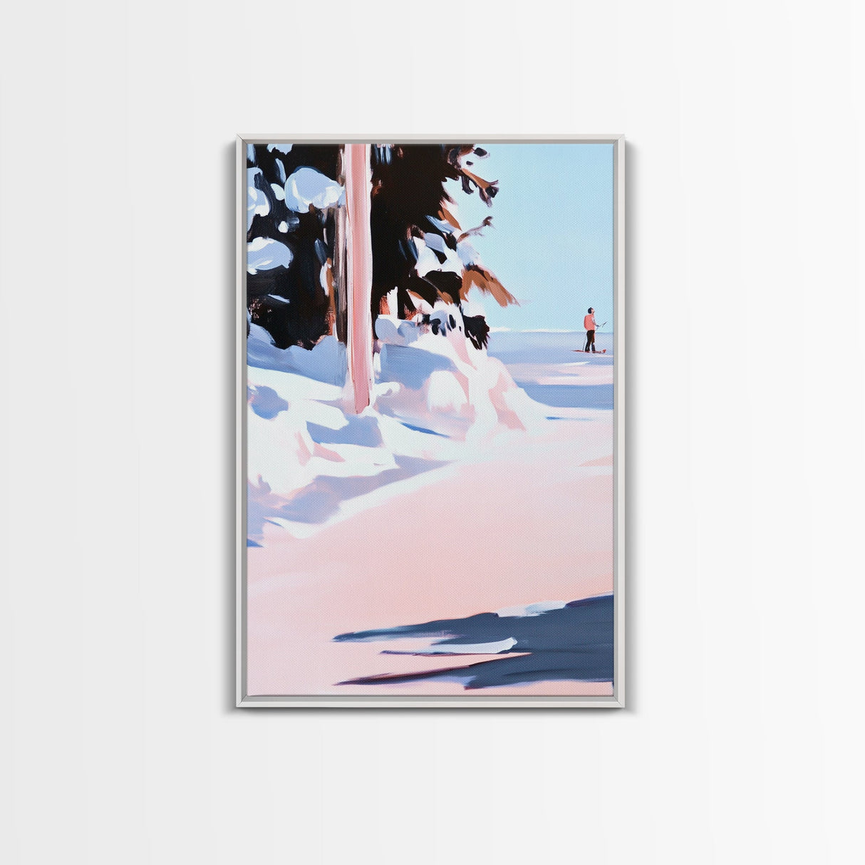 Winter Landscape, Snow Scene, Skiing Artwork, Canvas Print, Holiday Wall Art, Christmas Aesthetic, Cabin Decor, Living Room Wall Art