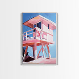 Lifeguard Tower, Beach Scene, Ocean Escape, Framed Canvas Print, Coastal Home Art, Modern Seaside Decor, Relaxing Wall Art