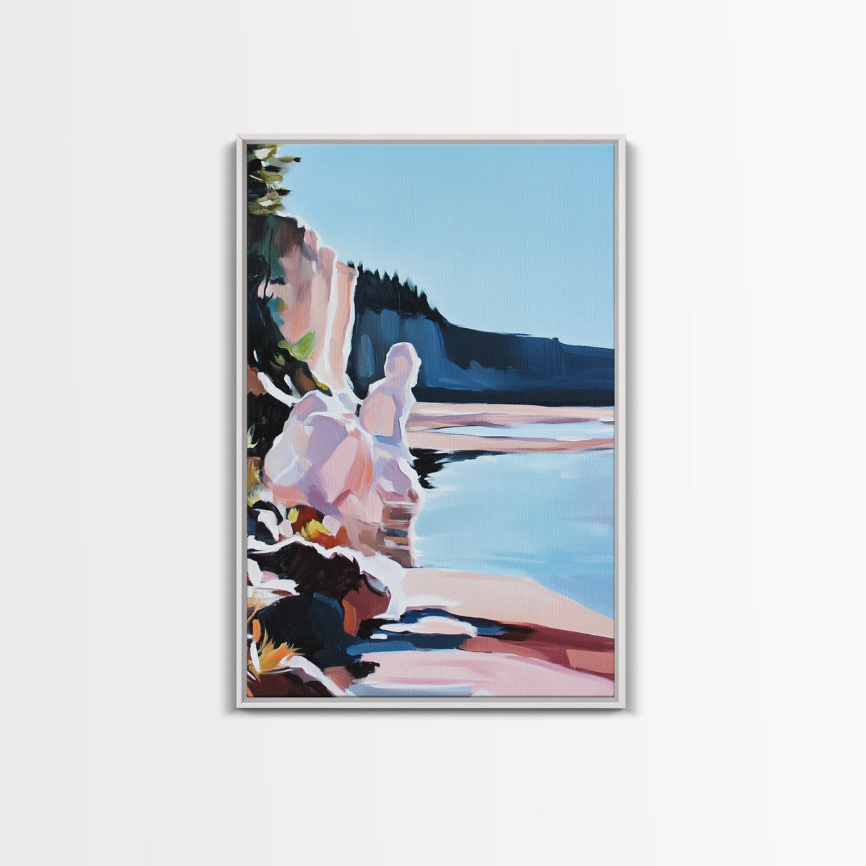 Lake Reflection Art, Nature Landscape, Abstract Water Scene, Framed Canvas Print, Modern Wall Decor, Pastel Aesthetic, Bedroom Wall Art