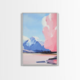 Snowy Mountain Art, Pastel Landscape, Modern Nature Print, Framed Canvas Print, Winter Decor, Minimalist Wall Art, Cozy Home Aesthetic